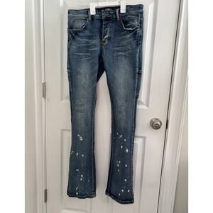 Valabasas Jeans Mens 32x36 Made In Memphis Distressed Bleached Stacked Flare EUC